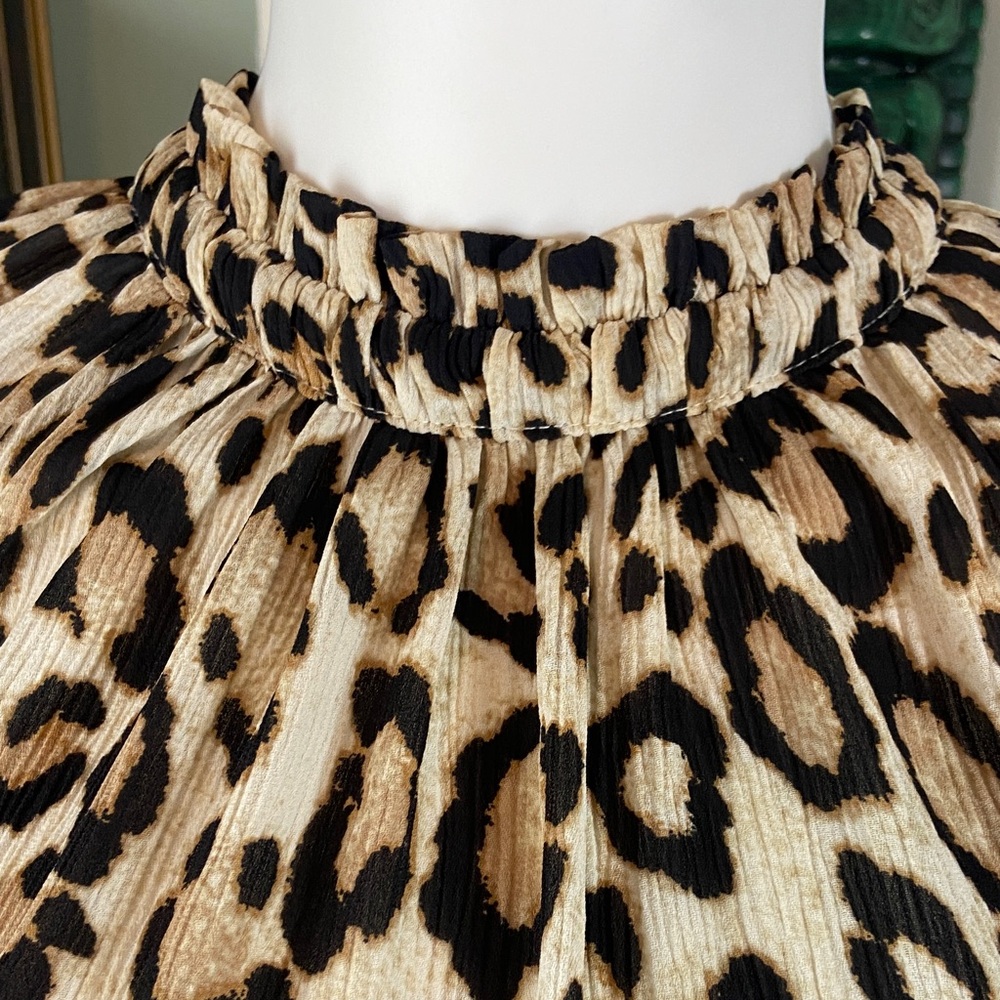 LOFT Leopard Cheetah Print Ruffle Bell Cuff Sleeve Blouse Top Shirt Small S - Picture 7 of 11